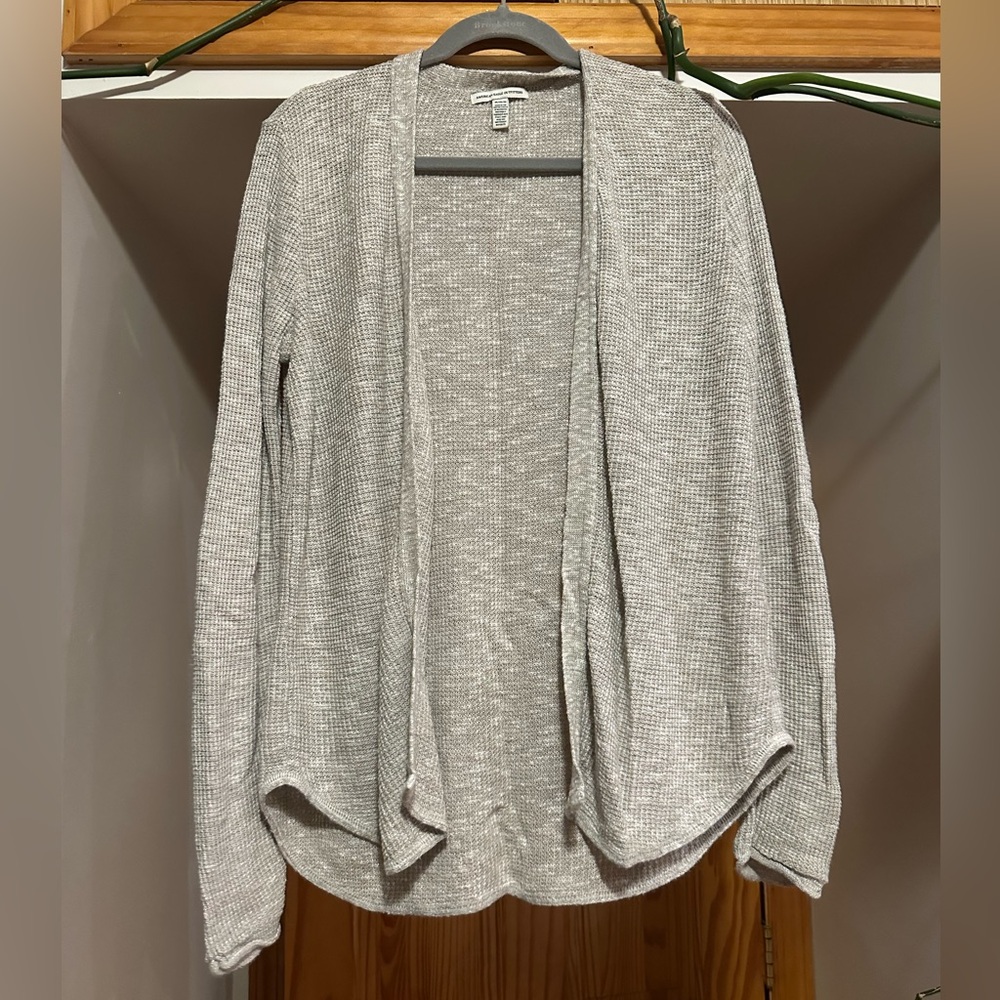 American Eagle Open Front Cardigan Sweater Waffle Knit Gray Size Medium EUC